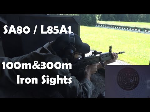 SA80 / L85A1 5.56mm / .223: iron sights at 100 and 300m. Includes comparison with M16A1 and SUSAT.